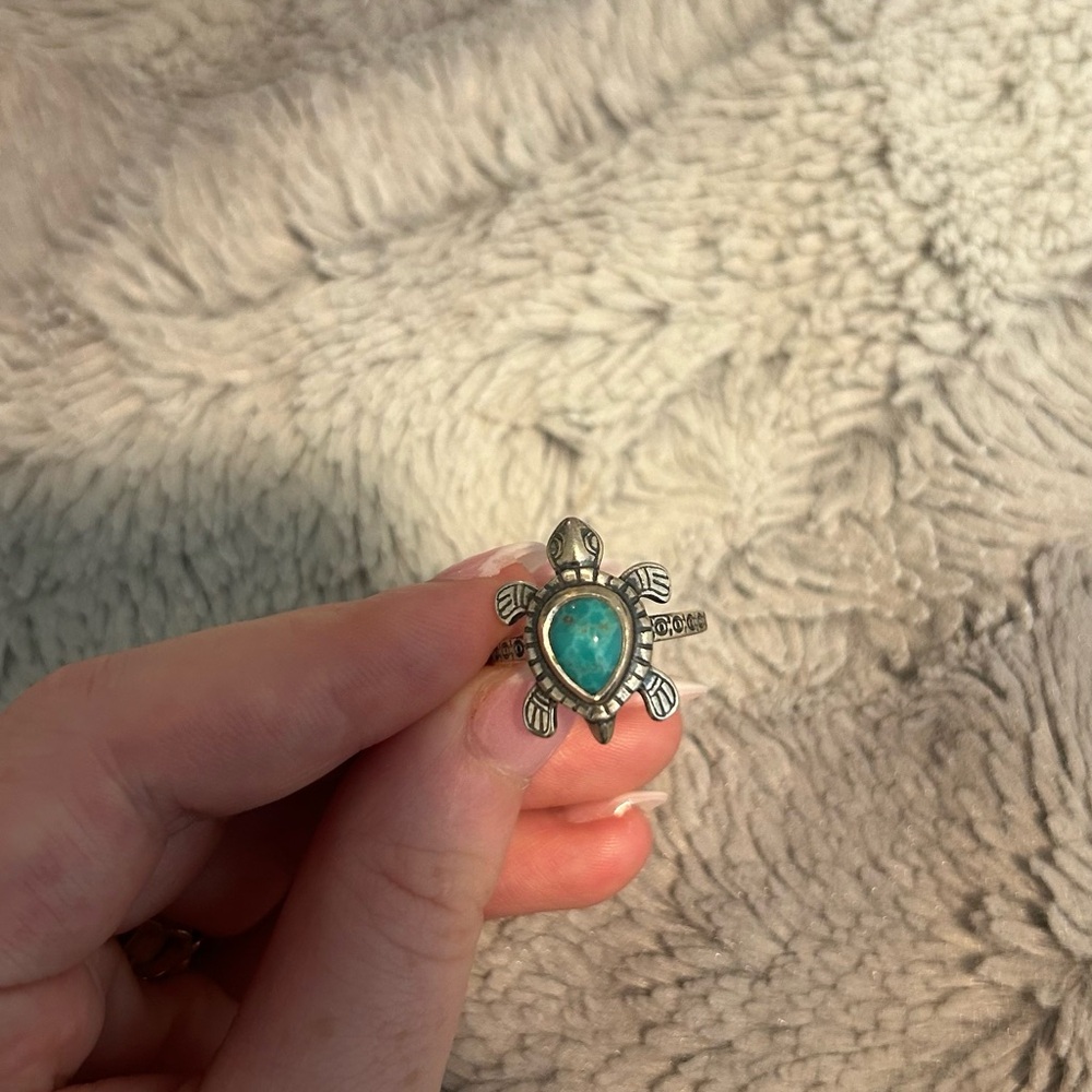 James Avery Silver Turtle Ring with Blue Stone